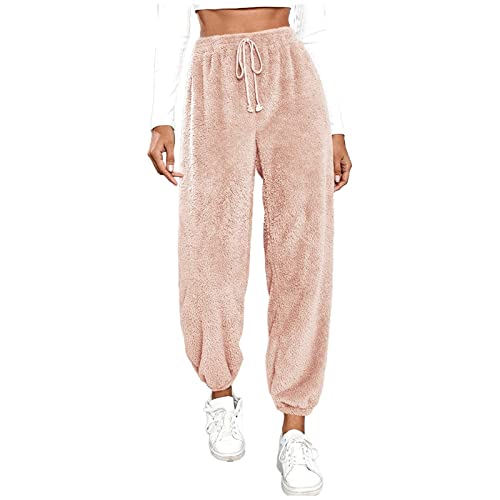 Fleece Drawstring Sherpa Wide Leg Pants with Pockets Y101