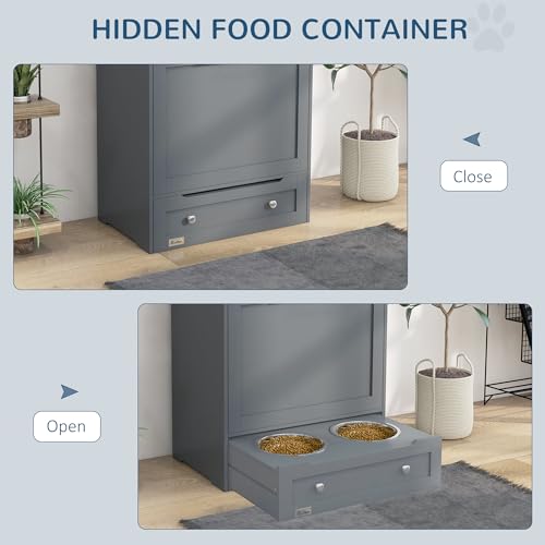 White Pet Feeder Station Storage Cabinet with Dog Raised Bowls M14826