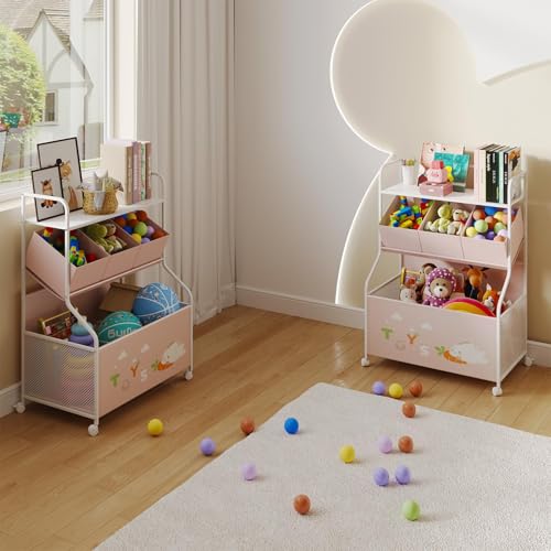 White 3-Tier Toy Storage Organizer with Wheels X272360