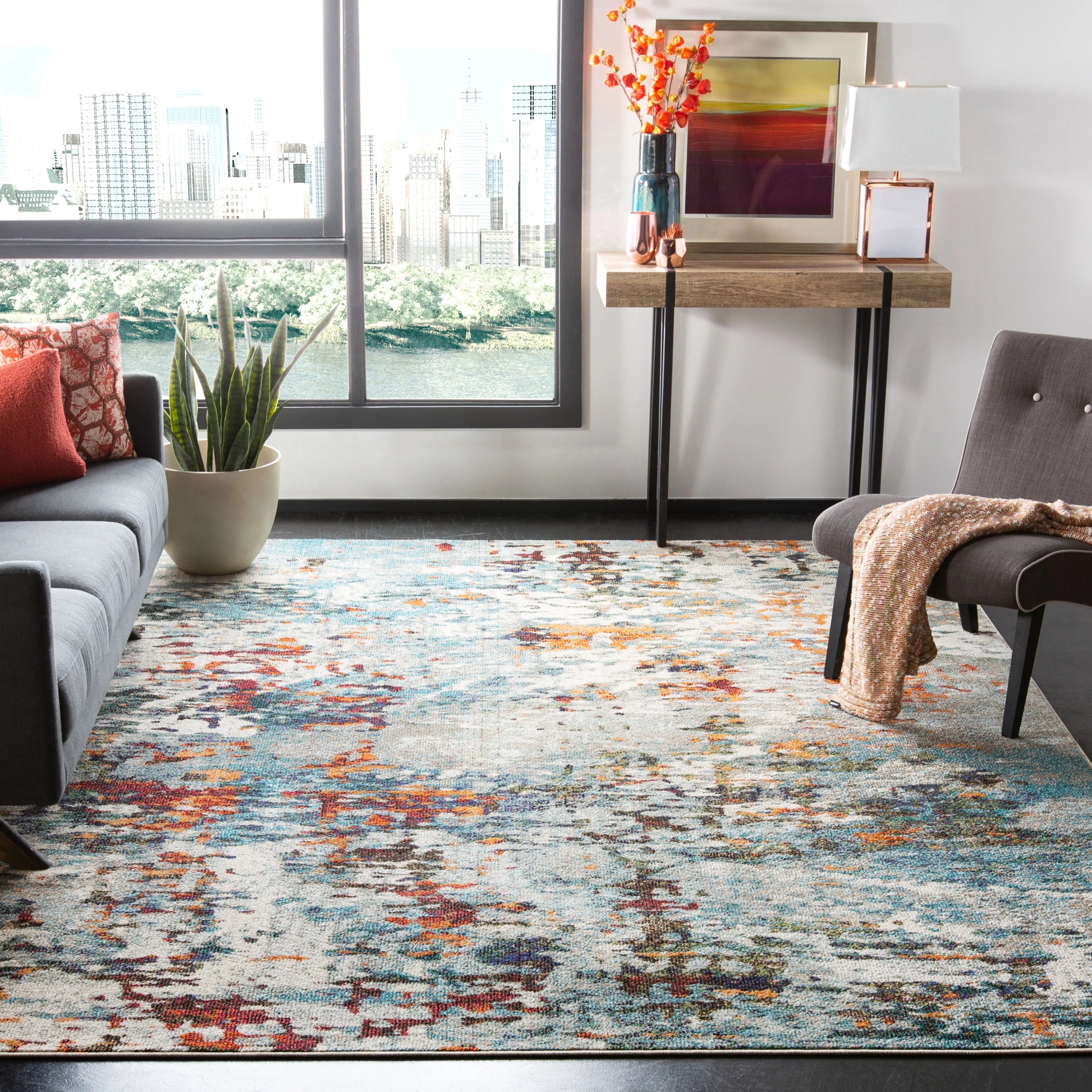 Grey/Blue 10' x 14' Area Rug Q9036