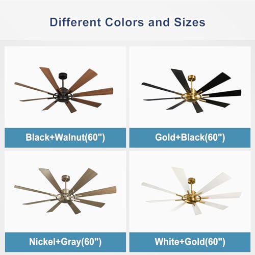 Large 60" Low Profile Indoor Ceiling Fan with Light and Remote Control, Black and Gold B68016