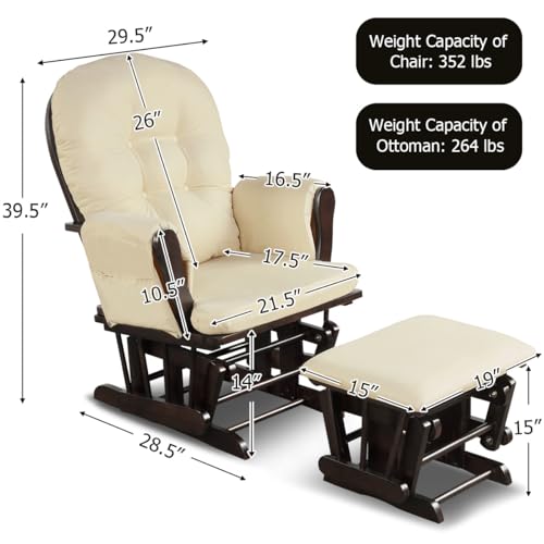 Beige Wood Glider and Ottoman Set F8961