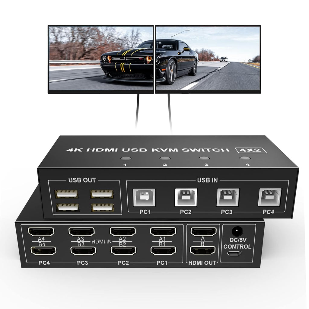 4 Port HDMI KVM Switch 4K@60Hz 4 in 2 Out W9595