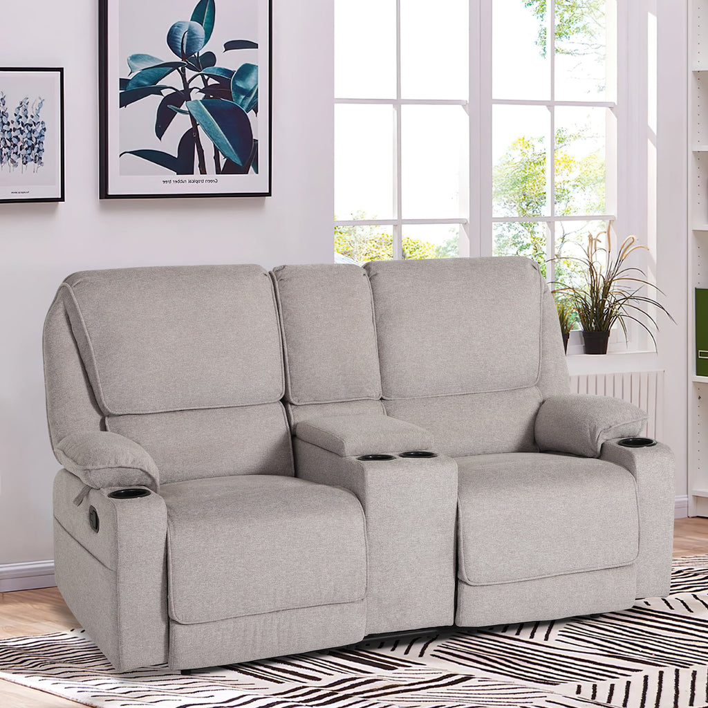 Light Gray 2 Seater Manual Reclining Sofa with Cup Holders T64401