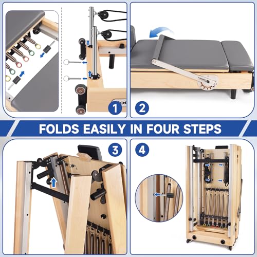 Foldable Wood Pilates Reformer with Sitting Box, Jump Board and Anti-Slip Mat M510884