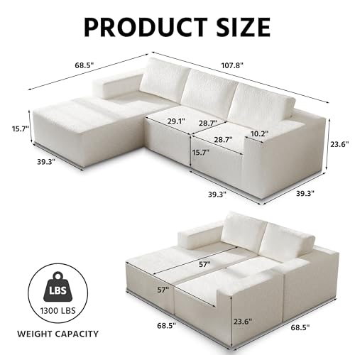 White Knit Fabric Modular Sectional Couch with L-Shape Chaise T9768