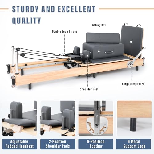Foldable Wood Pilates Reformer with Sitting Box, Jump Board and Anti-Slip Mat M510884