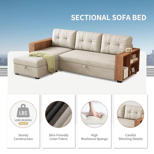 Dark Grey L-Shape Convertible Sleeper Sofa with Pull Out Bed and Storage Recliner C505