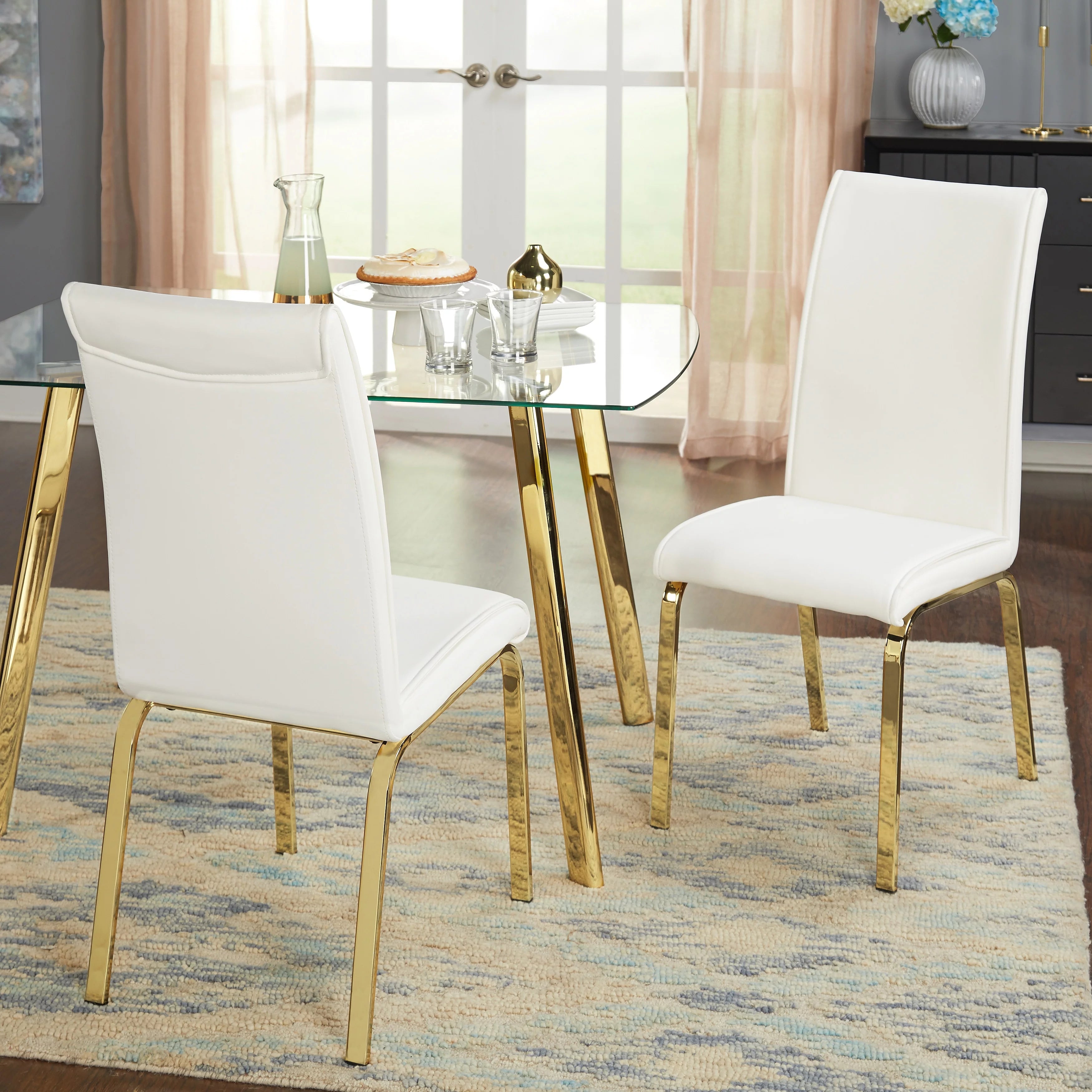 Gold Faux Leather Parsons Chairs Set of 2 Black W556470