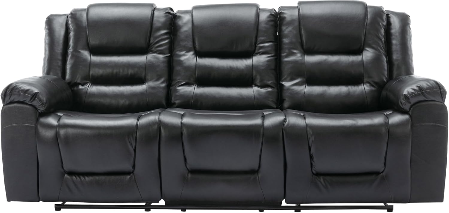 3 Seater Manual Reclining Leather Sofa with Center Console N35640