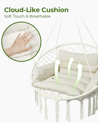 Grey Cotton Rope Macrame Swing Hanging Chair with Cushion V158