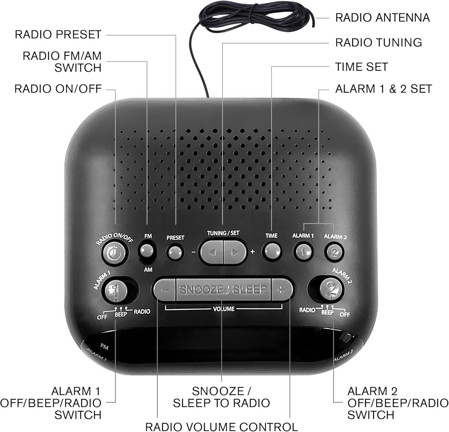 Black Dual Alarm Clock Radio O3572