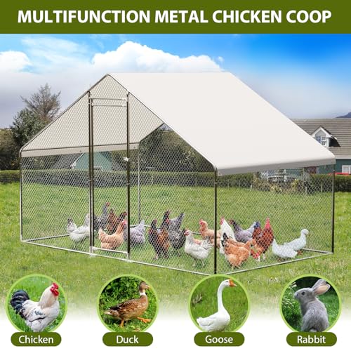 Large Metal Chicken Coop with Waterproof Cover, 9.8X6.5X6.5FT V2930
