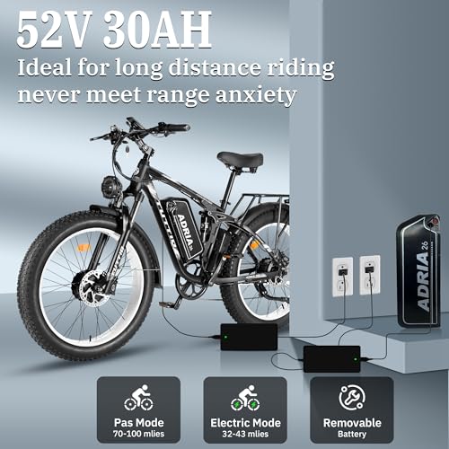 Dual-Motor Electric-Bike, 52V 30AH, 26 Inch Fat Tire Full Suspension Ebike U80199