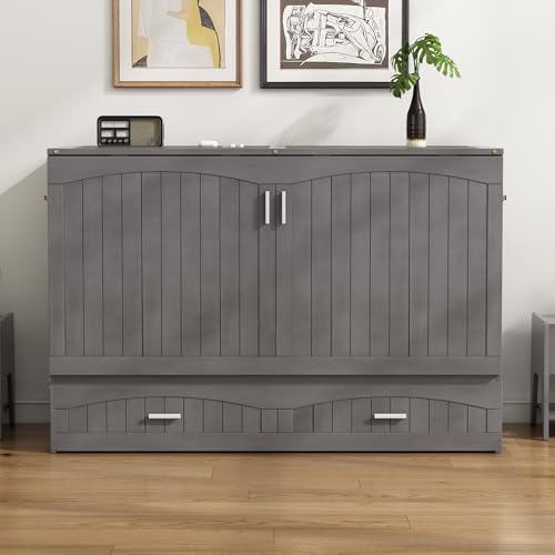 Gray Queen Size Murphy Bed with Storage Drawer X396