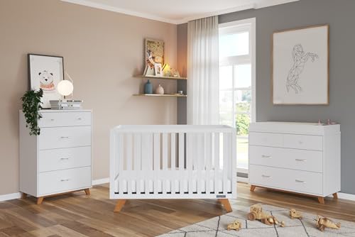 4-Piece Nursery Set with Crib, Dresser, Changing Table Topper, Chest, Nightstand V8418