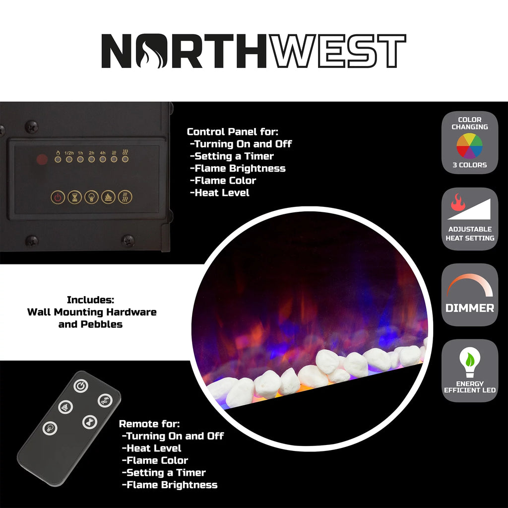 36-inch Wall-Mount Electric Fireplace (Black) H1478