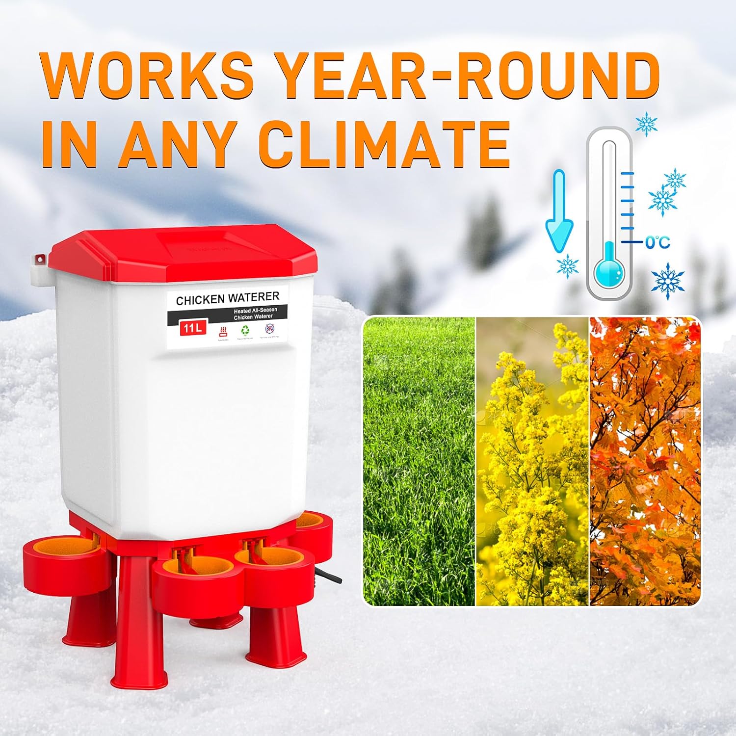 Heated 11L Plastic Poultry Chicken Waterer A1343