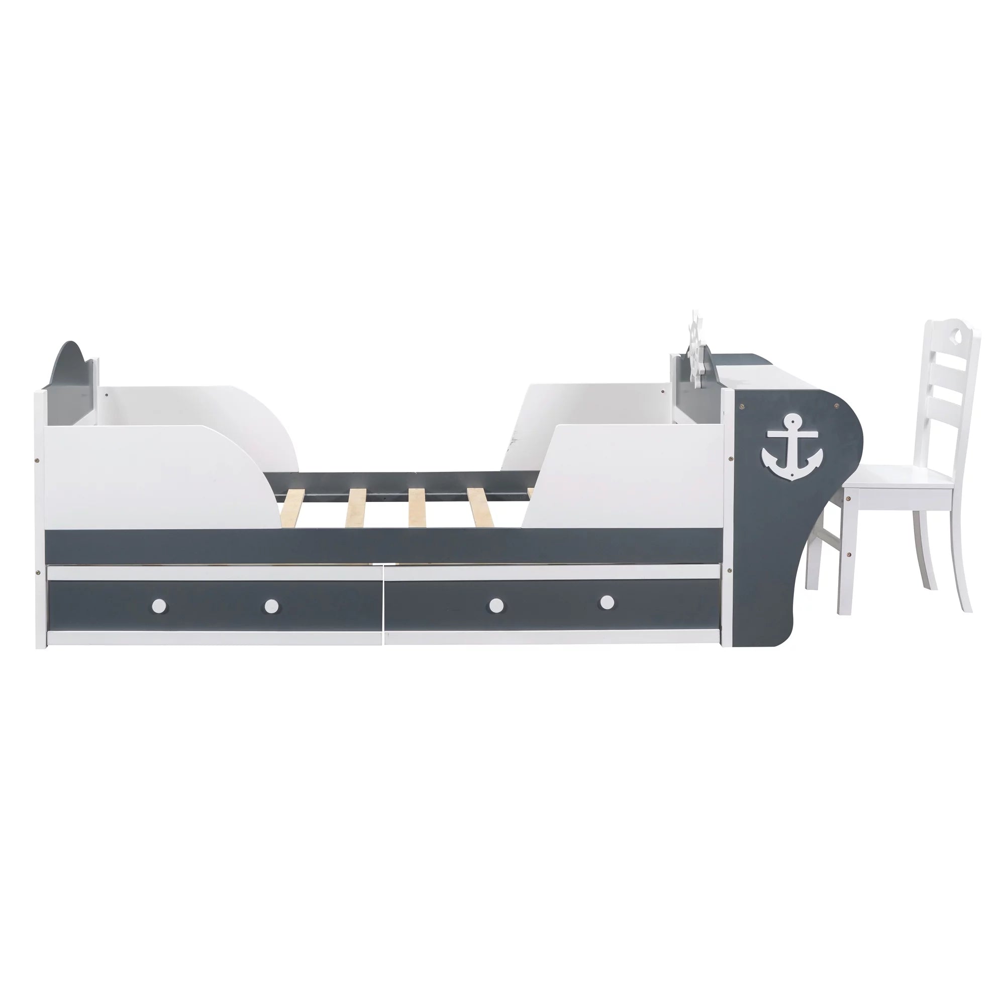 White Gray Twin Size Platform Bed with Two Drawers H973536