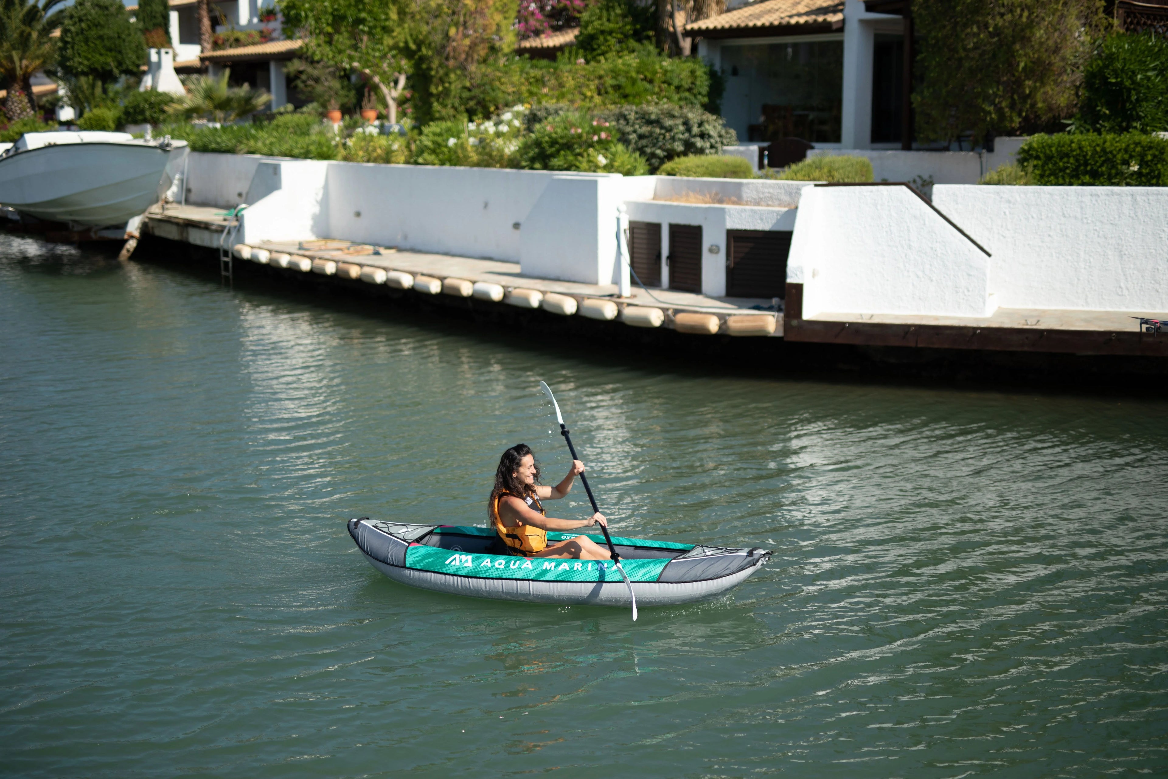 1 Person Inflatable Kayak Package with Carry Bag, Paddle, Fin, Pump & Safety Harness H86991