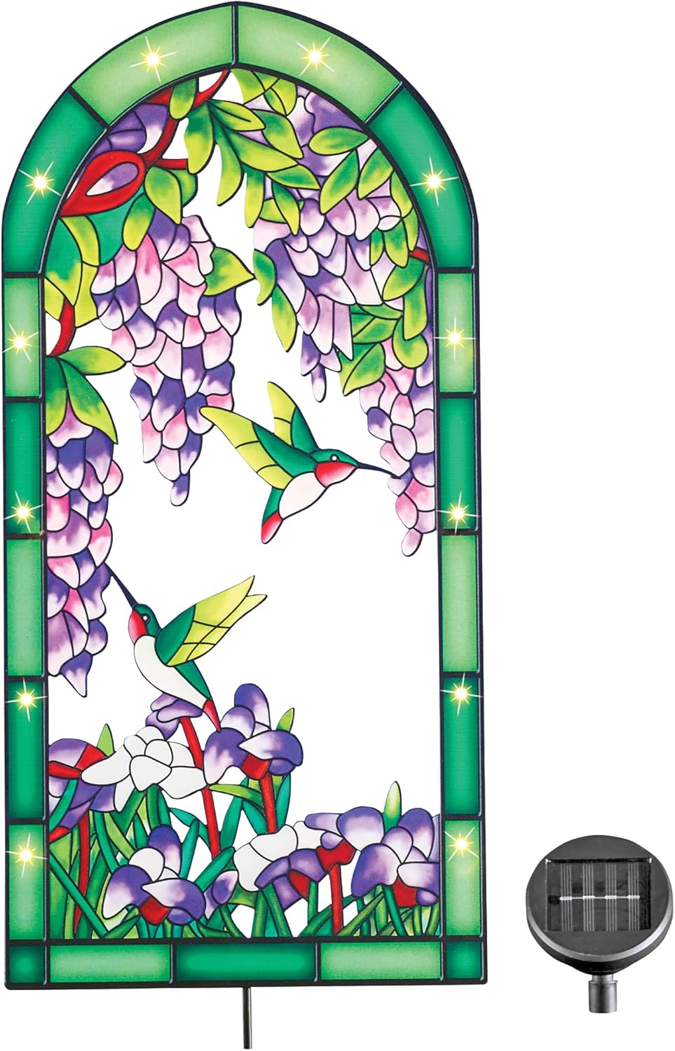 Solar Lighted Stained Glass Hummingbird Yard Stake E498952