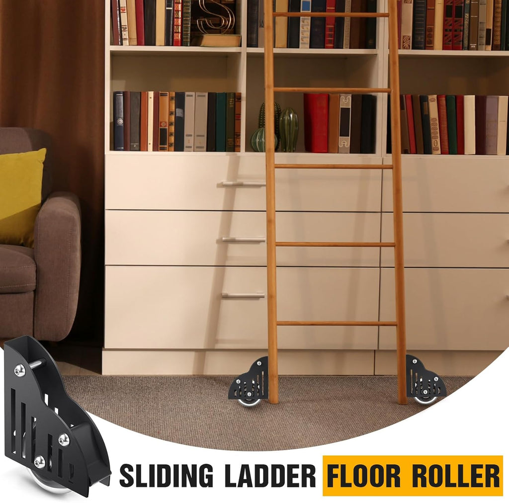 2 Pcs Sliding Library Ladder Floor Roller with Brake Black Z875074