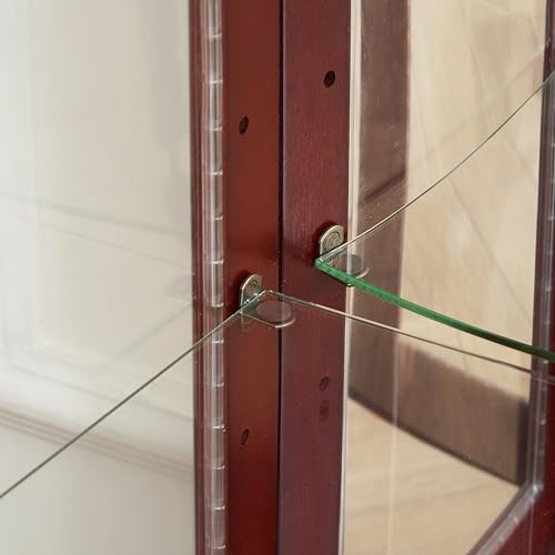 Lighted Glass Display Cabinet with Adjustable Shelves and Mirrored Back H6879