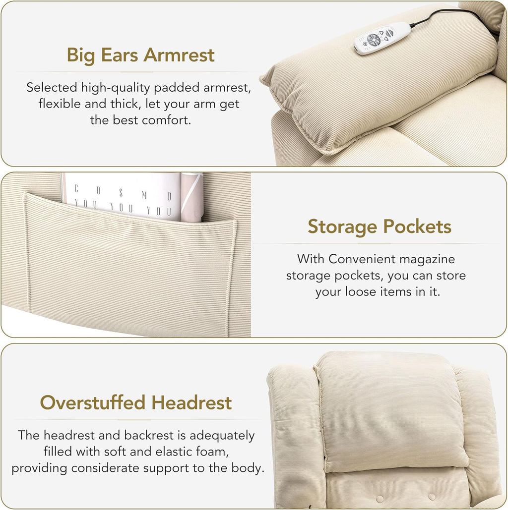 Beige Power Lift Massage Recliner Chair R3311
