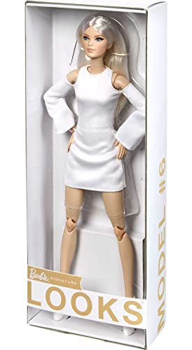 Barbie Looks Doll (Tall, Blonde) Fully Posable Fashion Doll Wearing White Dress & Platform Boots K23650