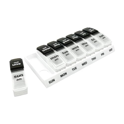 Weekly 7-Day AM/PM Pill Case, Black and Clear Lids C41231