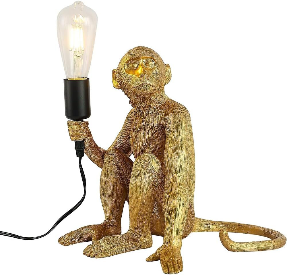 Monkey Lamp Gold Resin Sitting Lamp S7223