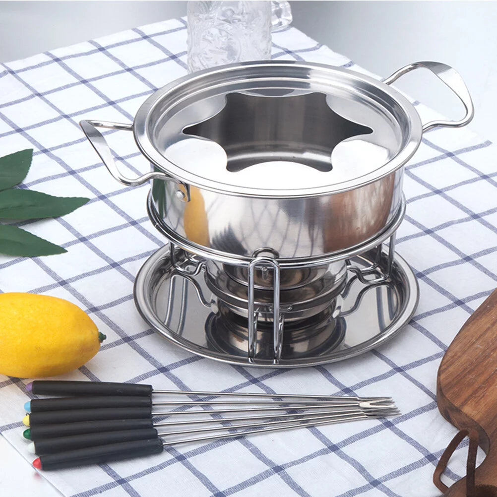 10-Piece Set Stainless Steel Chocolate Melting Pot Cheese Fondue Set G352906