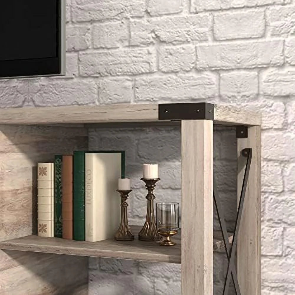 Farmhouse TV Stand Wooden Entertainment Center Console Table with 2 Drawers and 4 Compartment Television Stands with Adjustable Shelves M8600