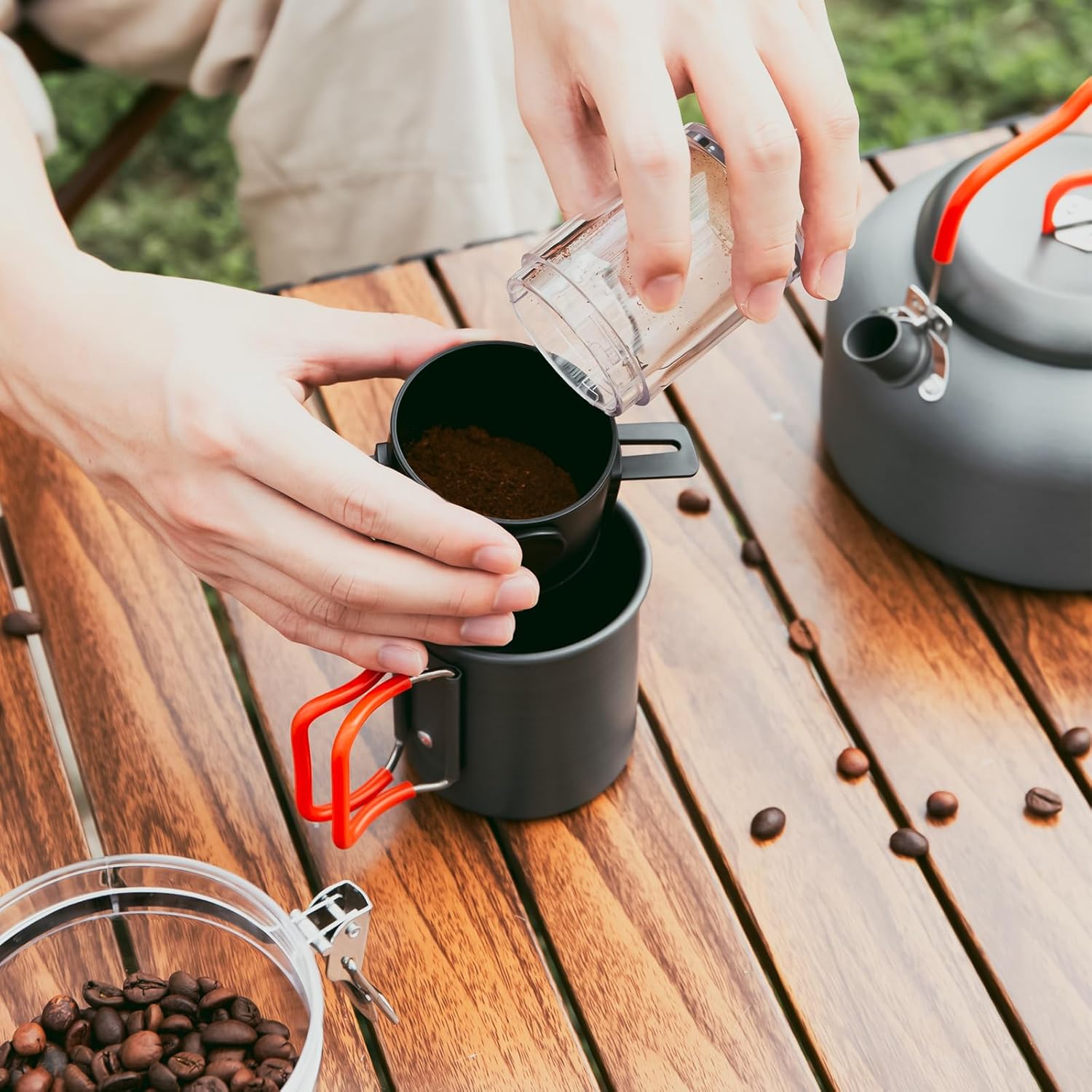 1.2L Camping Coffee Pot with Mug and Coffee Filter R46548