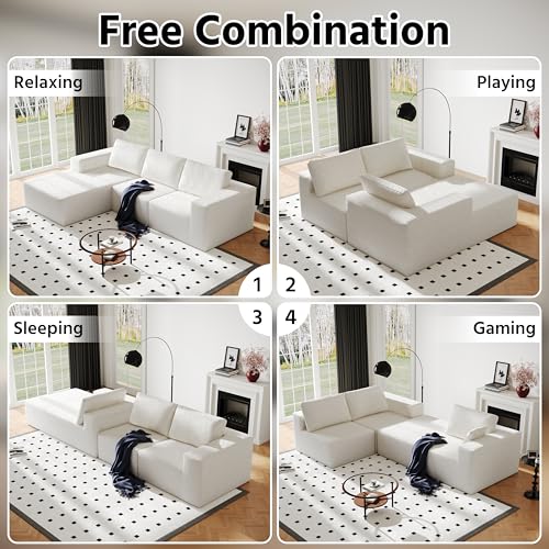 White Knit Fabric Modular Sectional Couch with L-Shape Chaise T9768