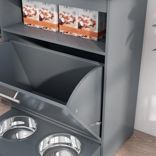 White Pet Feeder Station Storage Cabinet with Dog Raised Bowls M14826