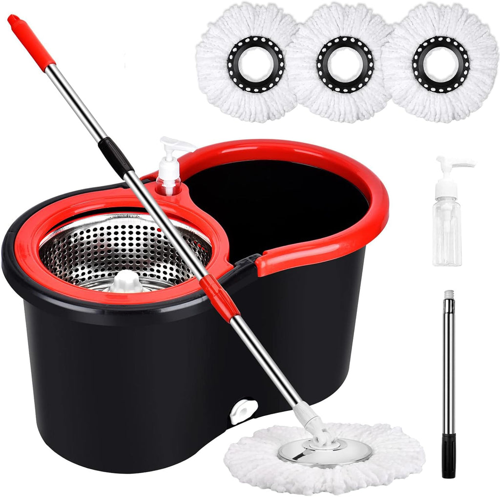 Black 20QT Mop Bucket with Wringer Set and 3 Microfiber Mop Head S4838