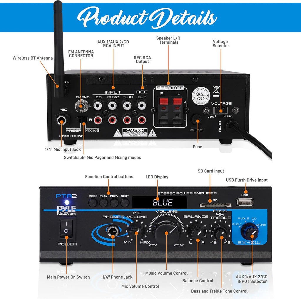 2X40W Bluetooth Dual Channel Stereo Amplifier U69142