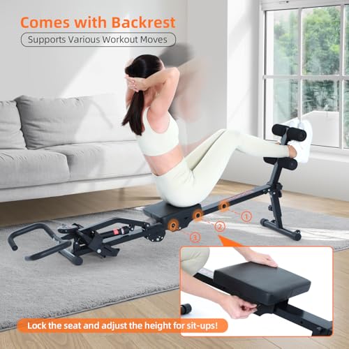 Foldable Hydraulic Rowing Machine with 12-Level Resistance and Backrest A4224
