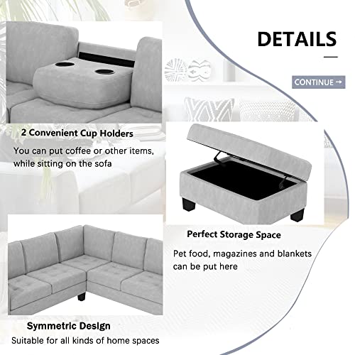 Light Grey L-Shape Sectional Sofa with Storage Ottoman E620530