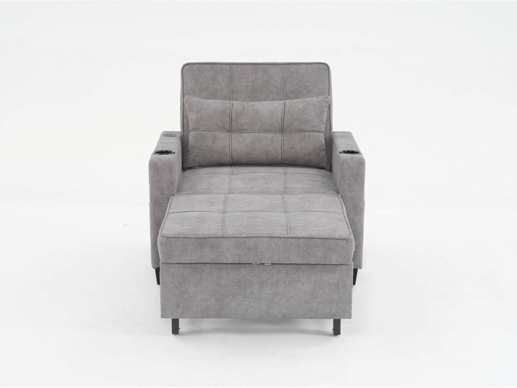 Light Grey 3-in-1 Pull Out Sleeper Chair Bed with USB Ports L434860