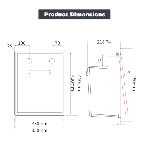 Black 17.32×14.17×7.87 Inch Single Bowl Kitchen Sink with Faucet and Stainless Steel Cover Plate U739