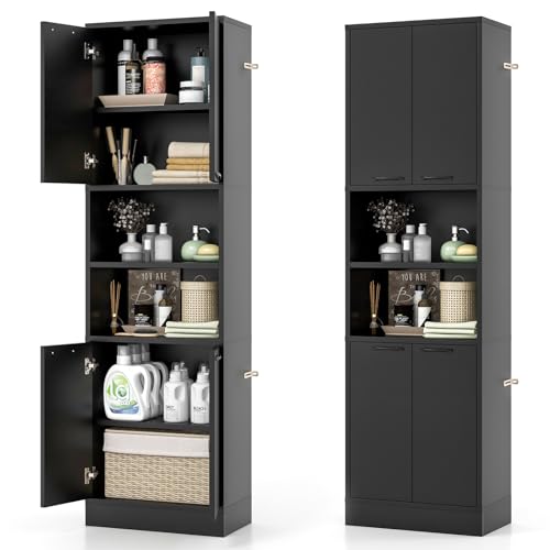 White 75" Tall Bathroom Storage Cabinet with 4 Doors & 2 Open Shelves L44597