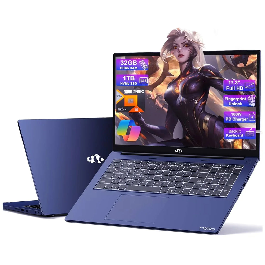17.3 Gaming Laptop Ryzen 9 8945HS 32GB RAM 1TB SSD Radeon 780M Backlit Keyboard Fingerprint Blue C19496
