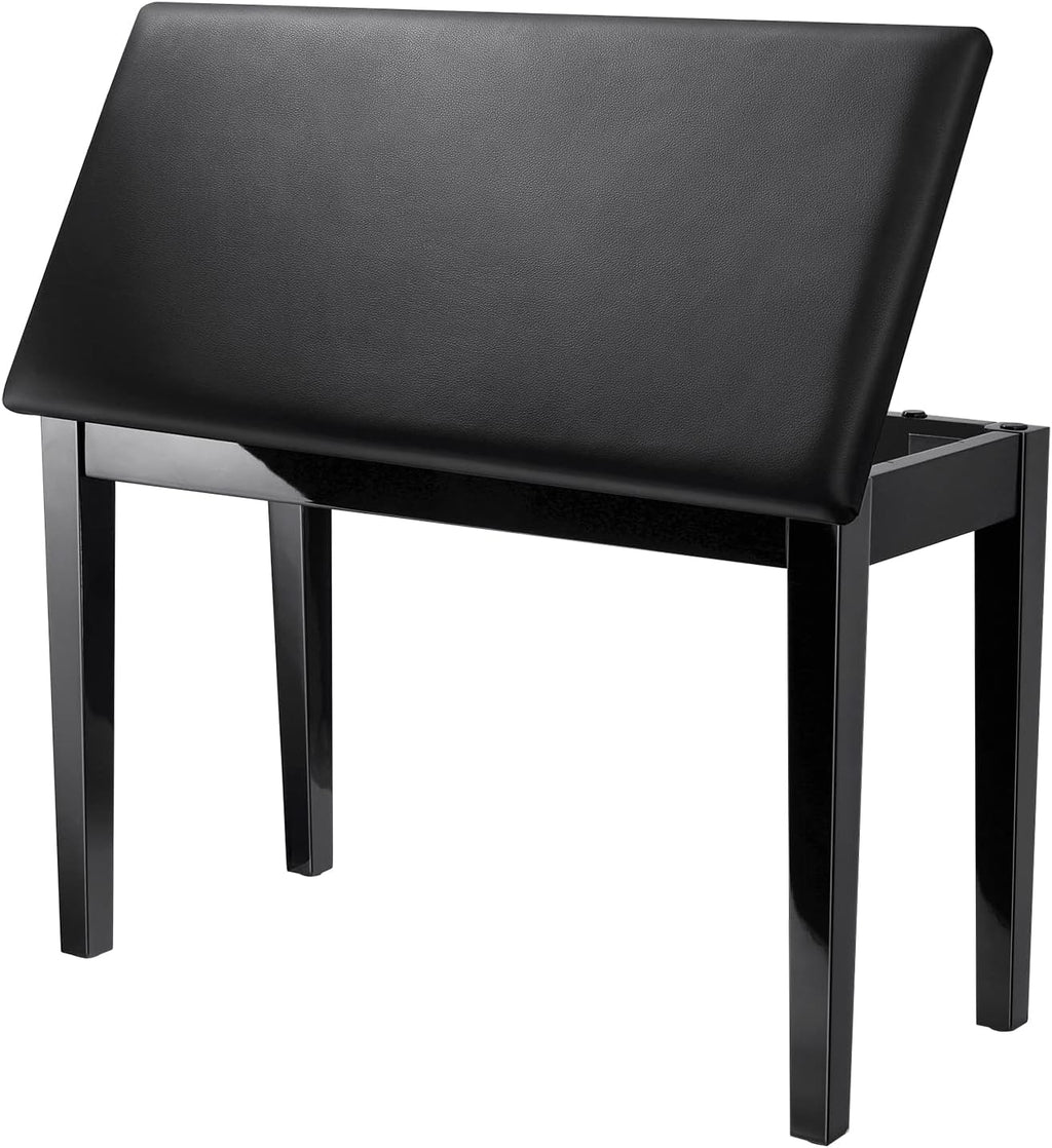 Black Solid Wooden Piano Bench with Storage Q44279