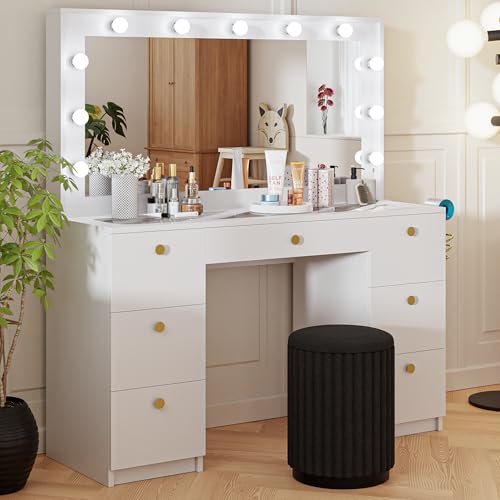 Black 7 Drawer Makeup Vanity Desk with Lights R8453