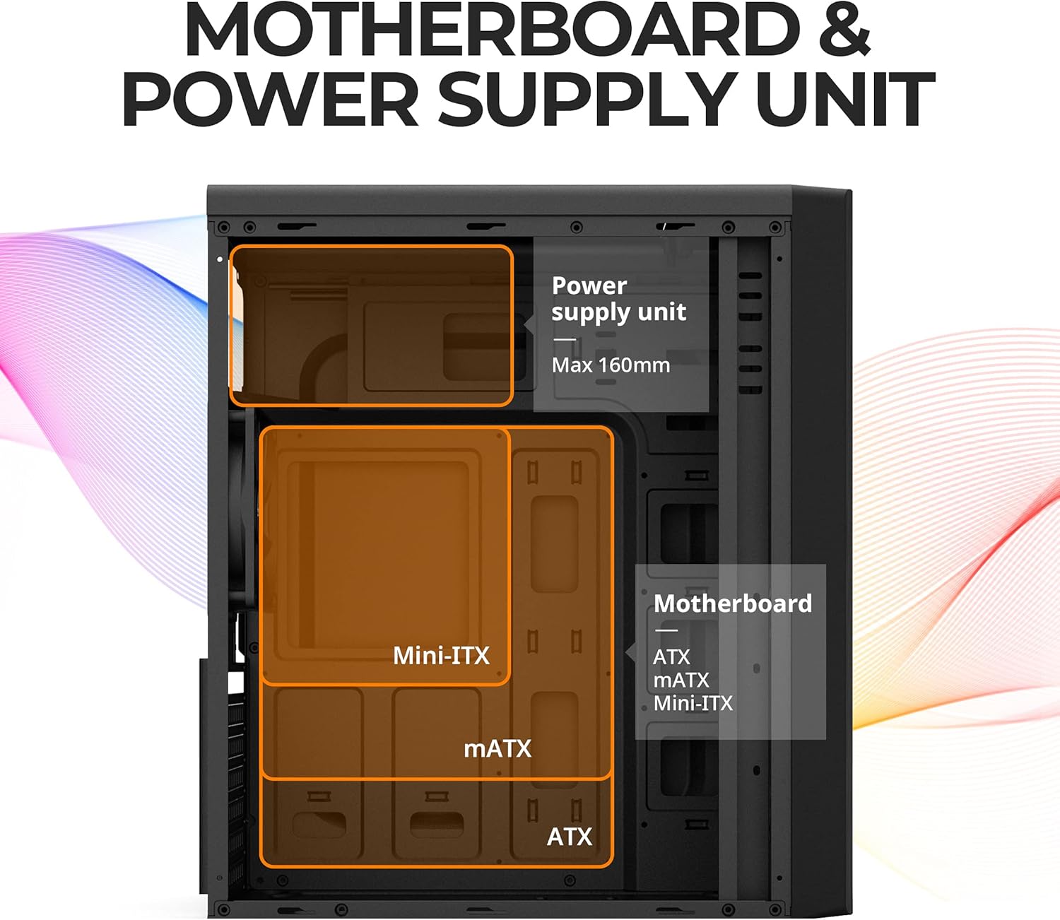 Black ATX Mid Tower Computer PC Case with Pre-Installed 120mm Fan B8148