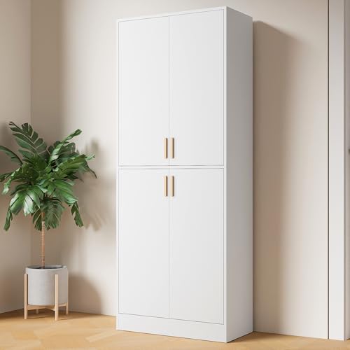 Gray 71" Tall Wood Storage Cabinet with Doors and Shelves D7505