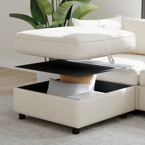 Oversized Modular Storage Sectional Sofa with Movable Ottomans and Seat, U-Shaped Chenille Upholstered Sofa Couch Z92590