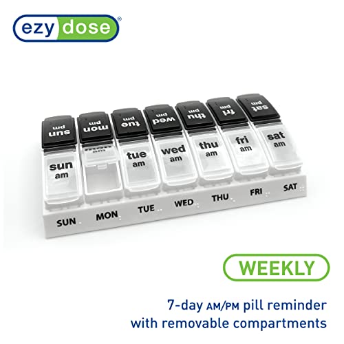 Weekly 7-Day AM/PM Pill Case, Black and Clear Lids C41231